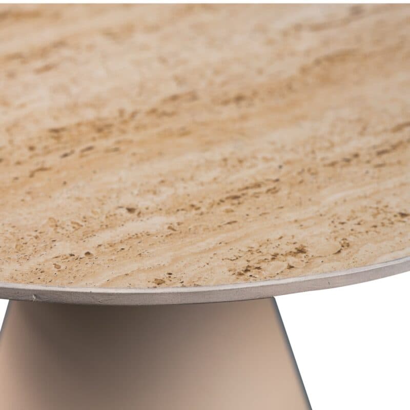 Trendstore Marylou Beistelltisch 2er Set mit Platten aus Keramik mit Travertinoptik und Gestell aus Metall in Cremeweiß - Detail Platte