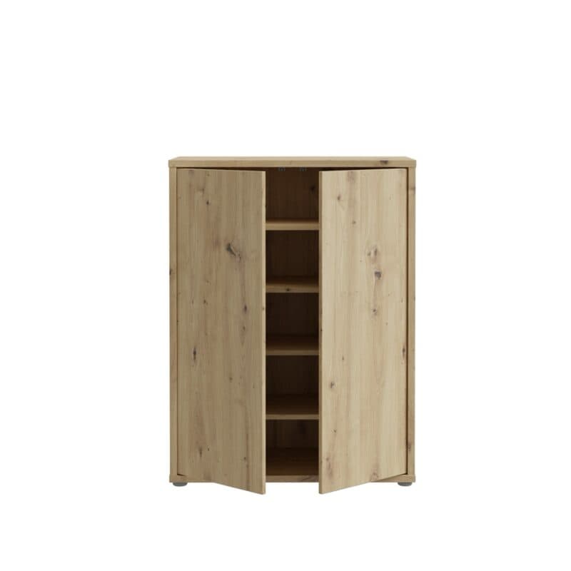 Trendstore Faid Schuhschrank mit 2 Türen in Artisan Eiche Nachbildung - Frontansicht geöffnet