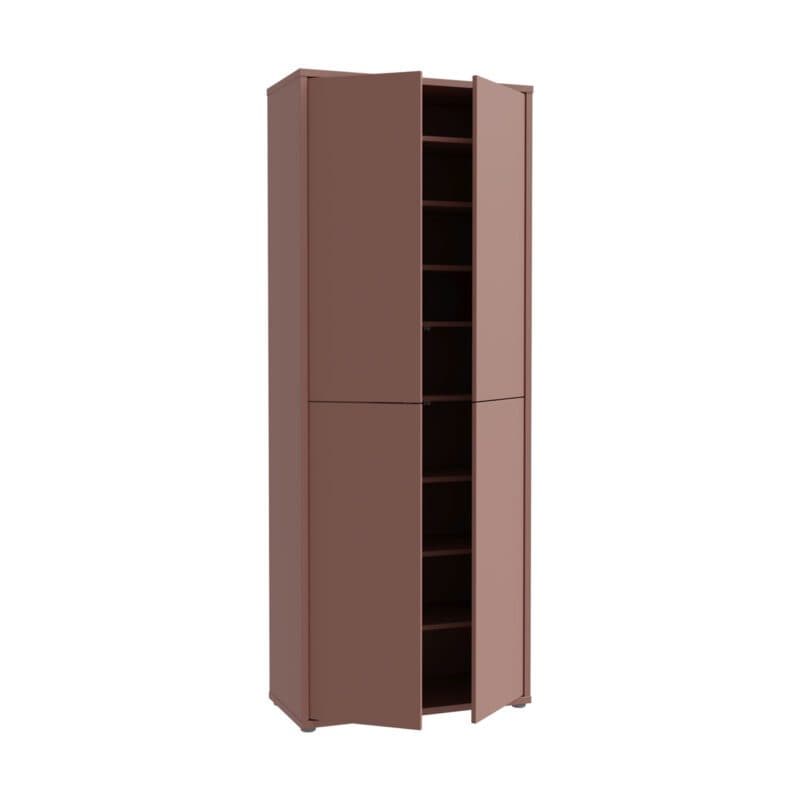 Trendstore Faid Schuhschrank mit 4 Türen in Terracotta - Perspektivansicht geöffnet