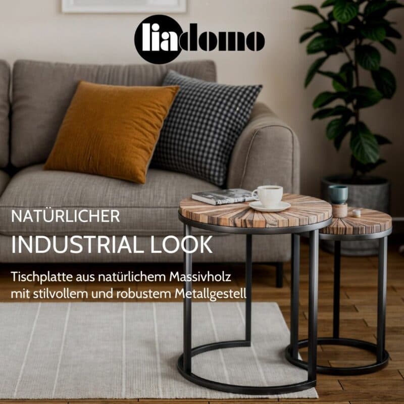 Liadomo Girona Beistelltisch natürlicher Industrial Look