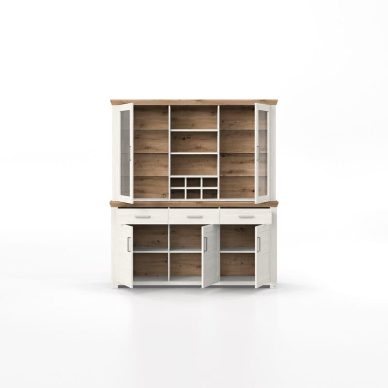 set one by Musterring York Kombination 22 mit einer Deckplatte in Artisan Eiche Nelson und einem Korpus in Pino Aurelio – Frontansicht offen