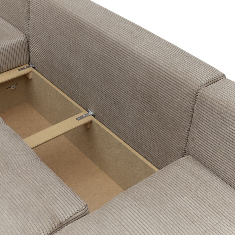 Trendstore Josy Wohnlandschaft in Cord taupe – Bettkasten, Ottomane links
