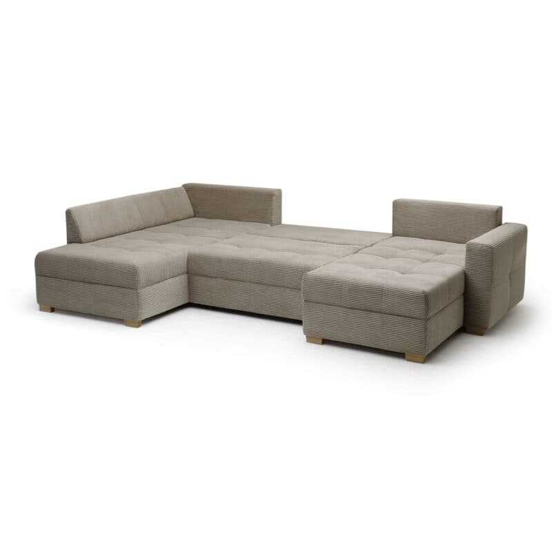 Trendstore Josy Wohnlandschaft in Cord taupe – Perspektive, Funktion, Ottomane links