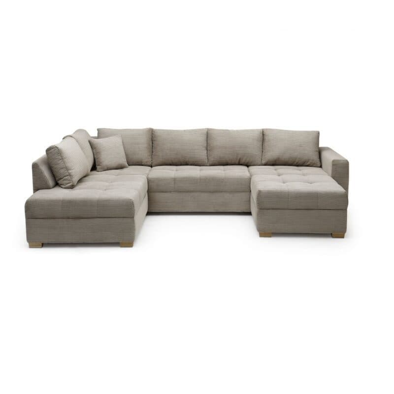 Trendstore Josy Wohnlandschaft in Cord taupe – Frontansicht, Ottomane links