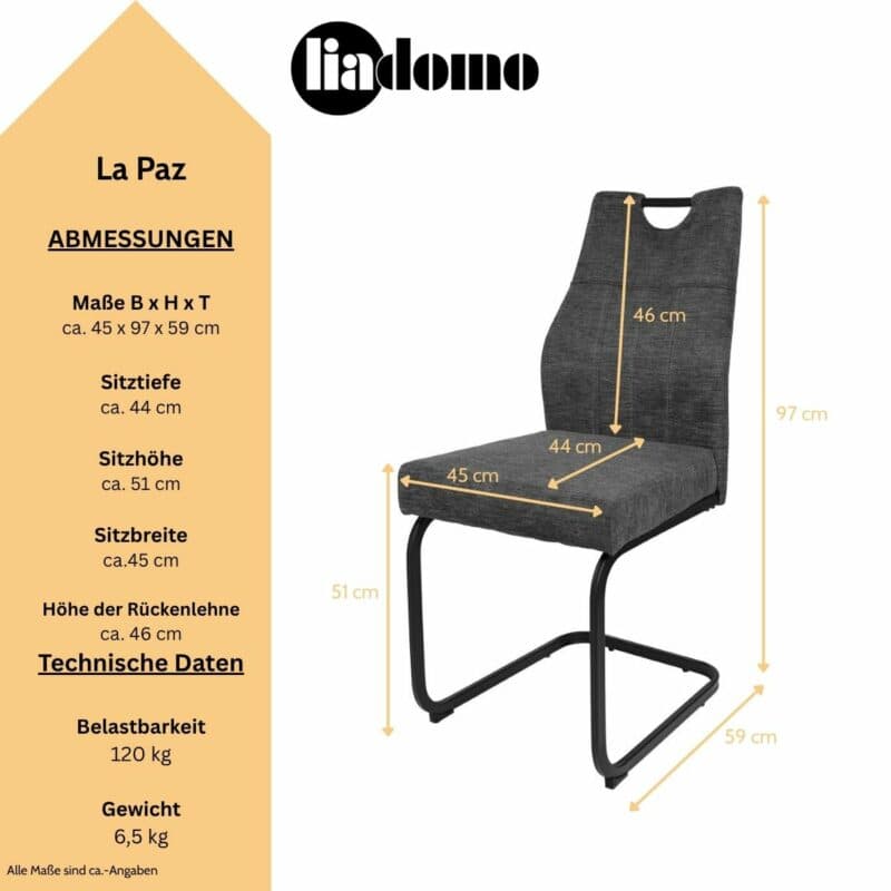 Liadomo La Paz Freischwinger - Maßskizze