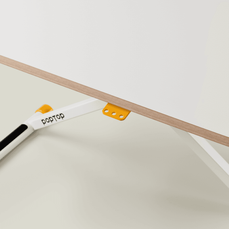 poptop Kinderschreibtisch höhenverstellbar in Weiß - Detailbild Hebel Höhenverstellung