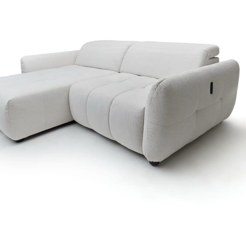 Trendstore Jaimie Ecksofa in Chenille beige mit Ottomane links – Perspektivansicht