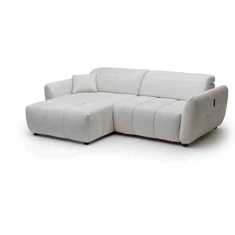 Trendstore Jaimie Ecksofa in Chenille beige mit Ottomane links – Perspektivansicht