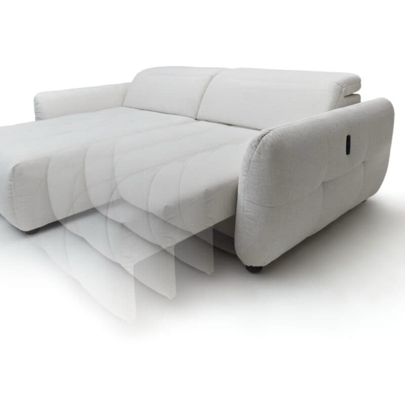Trendstore Jaimie Ecksofa in Chenille beige mit Ottomane links – motorische Relaxfunktion
