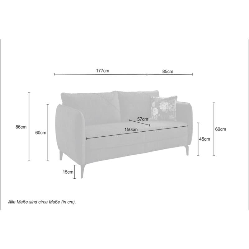 Trendstore Jerina 2,5-Sitzer Sofa in Chenillebezug – Skizze Maße