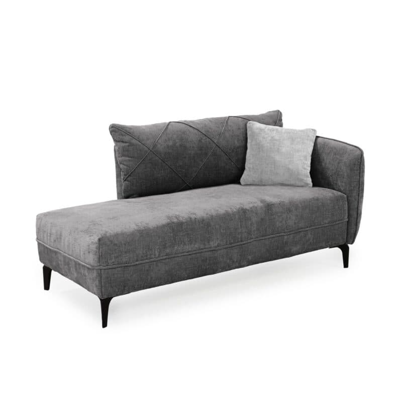 Trendstore Jerina Recamiere mit Rücken und Armlehne rechts in Chenillebezug grau – Perspektivansicht