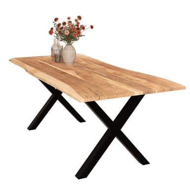 Liadomo Isa Baumkantentisch aus Akazie Natur mit X-Gestell in Schwarz
