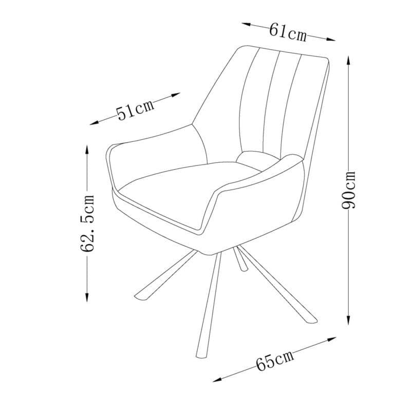 Louming Maresa Armlehnstuhl 2er-Set in Bezug Argon 97 anthrazit - Seitenansicht - Maßskizzen