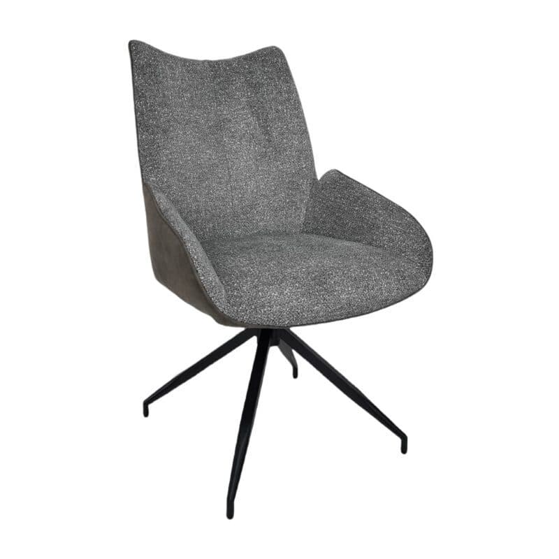 Louming Maureen Schalenstuhl in Strukturgewebe Leo 71 Creme und Microvelours Yuma 39 Braun – Perspektivansicht