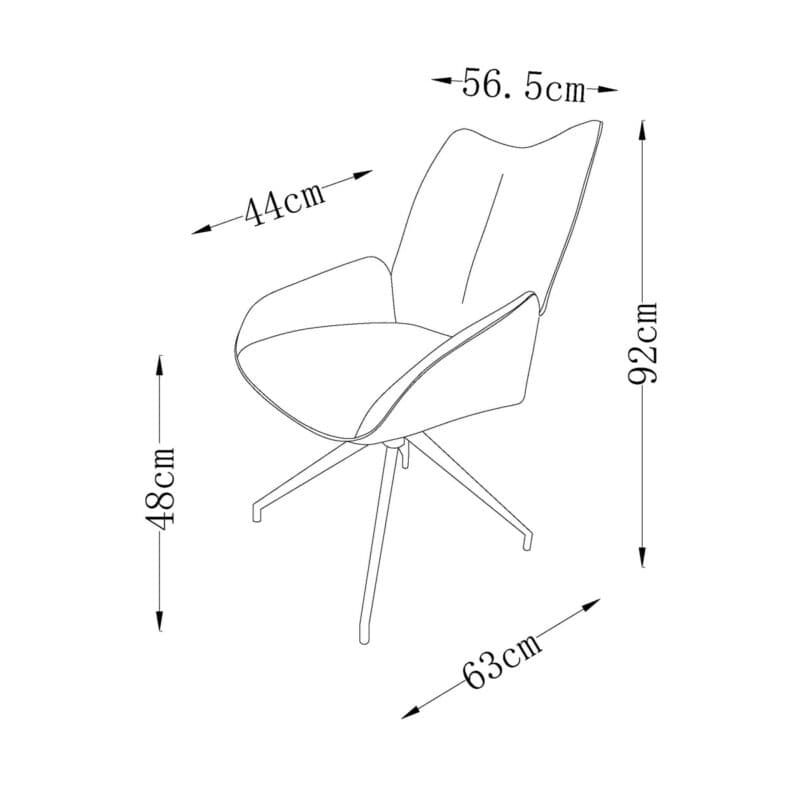 Louming Maureen Schalenstuhl in Strukturgewebe und Microvelours – Skizze Maße