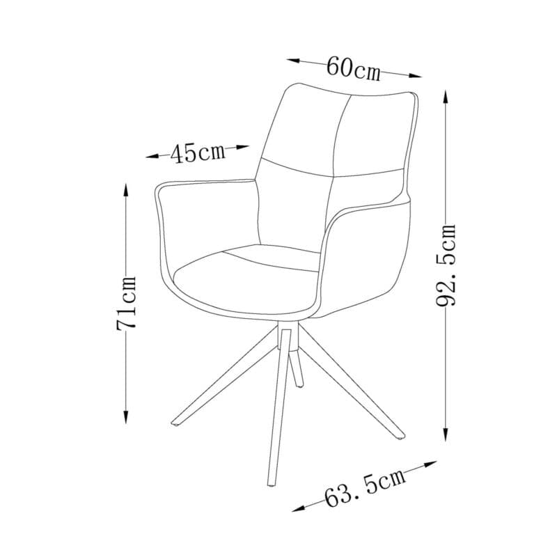 Louming Milena Armlehnstuhl 2er Set - Maßskizze