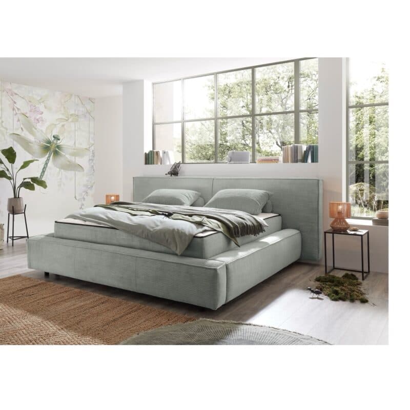 Trendstore Edina Polsterbett in Bezug Cord Zoom 15 sage - Wohnbeispiel