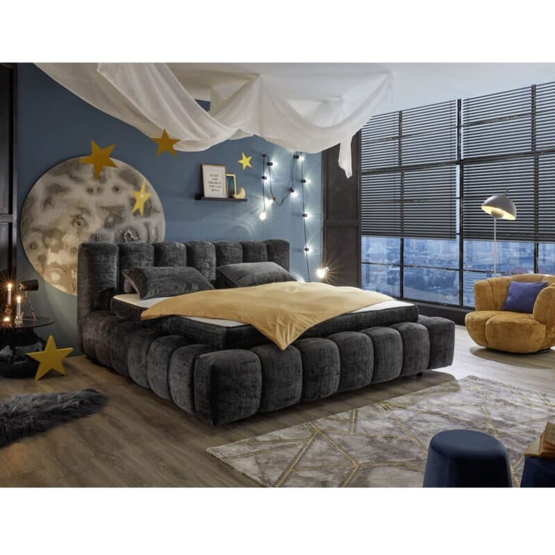 Trendstore Eleine Polsterbett in Bezug Bouclé Cremona 97 black - Wohnbeispiel
