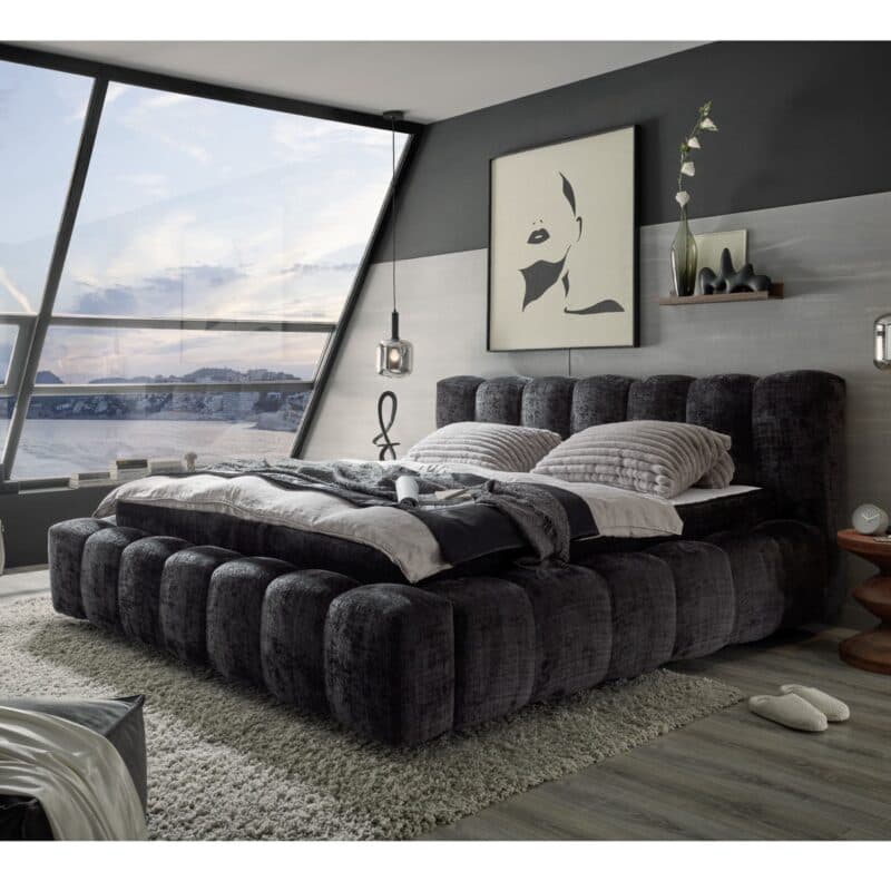 Trendstore Eleine Polsterbett in Bezug Bouclé Cremona 97 black - Wohnbeispiel