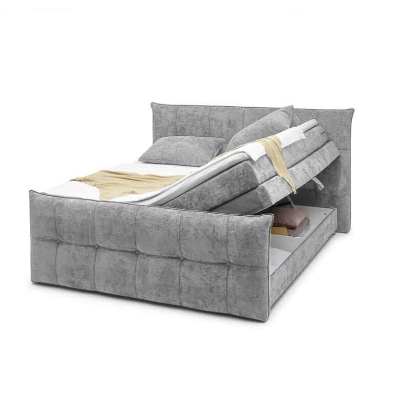 Trendstore Emilla Boxspringbett in Bezug Eden 18 grey - Funktion Bettkasten