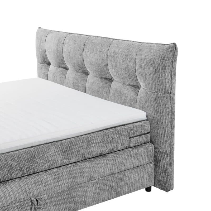 Trendstore Emilla Boxspringbett in Bezug Eden 18 grey - Detail Kopfteil