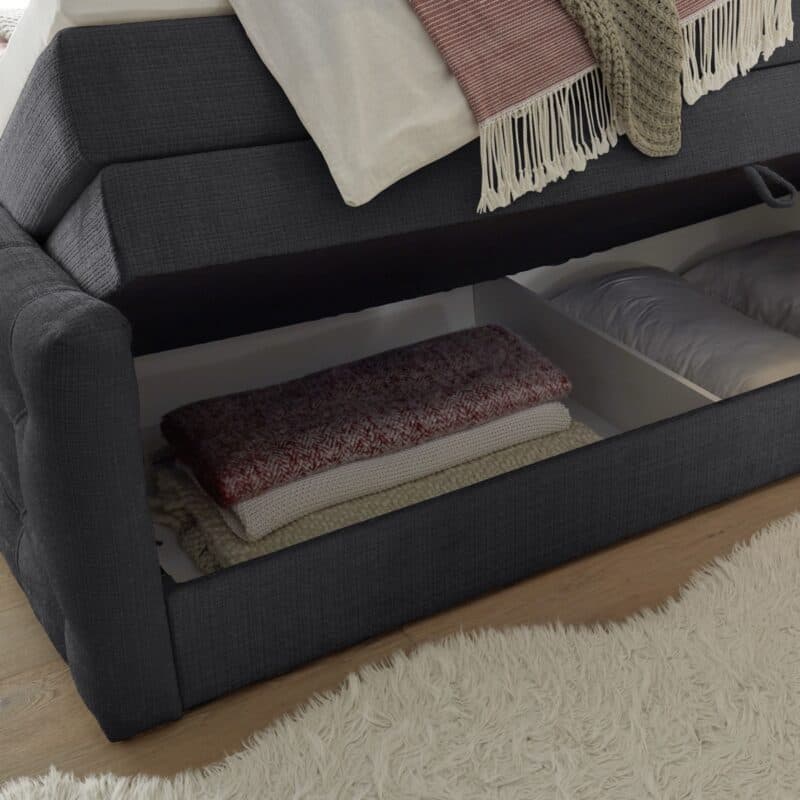 Trendstore Evellin Boxspringbett in Cremona Schwarz – Bettkasten