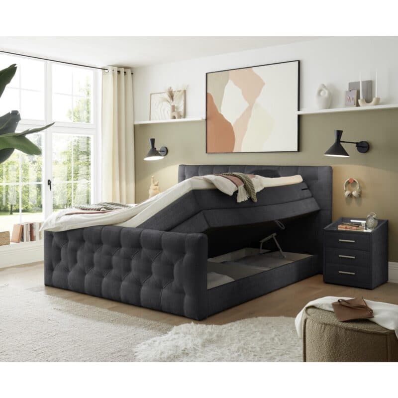 Trendstore Evellin Boxspringbett in Cremona Schwarz – Wohnbeispiel