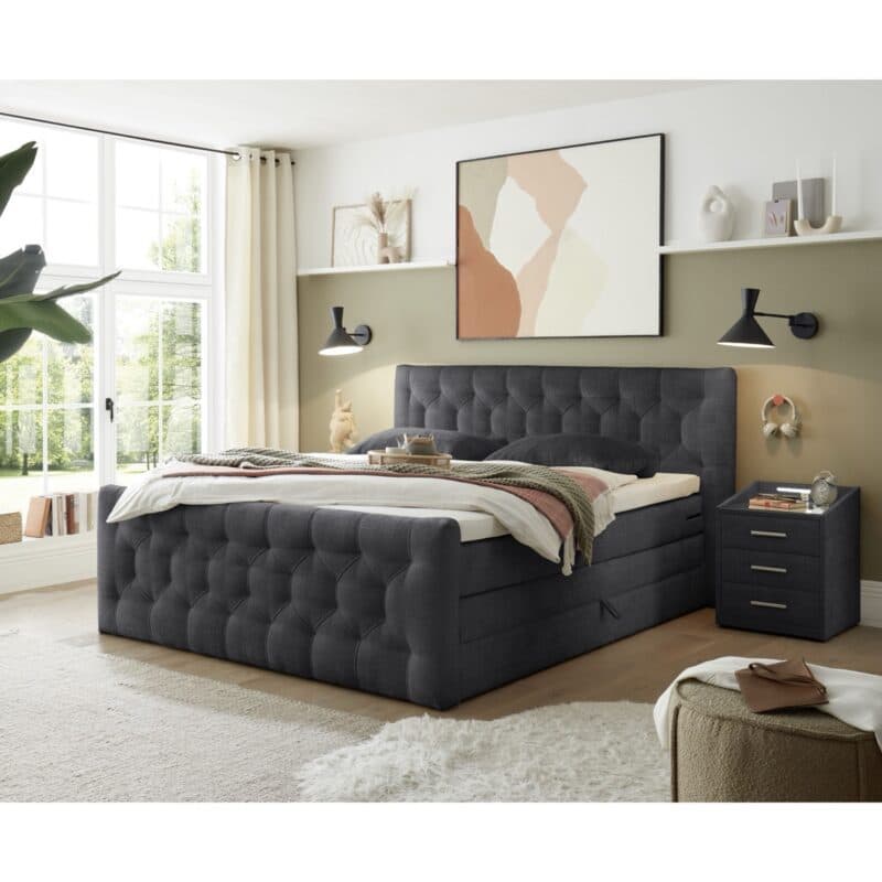 Trendstore Evellin Boxspringbett in Cremona Schwarz – Wohnbeispiel