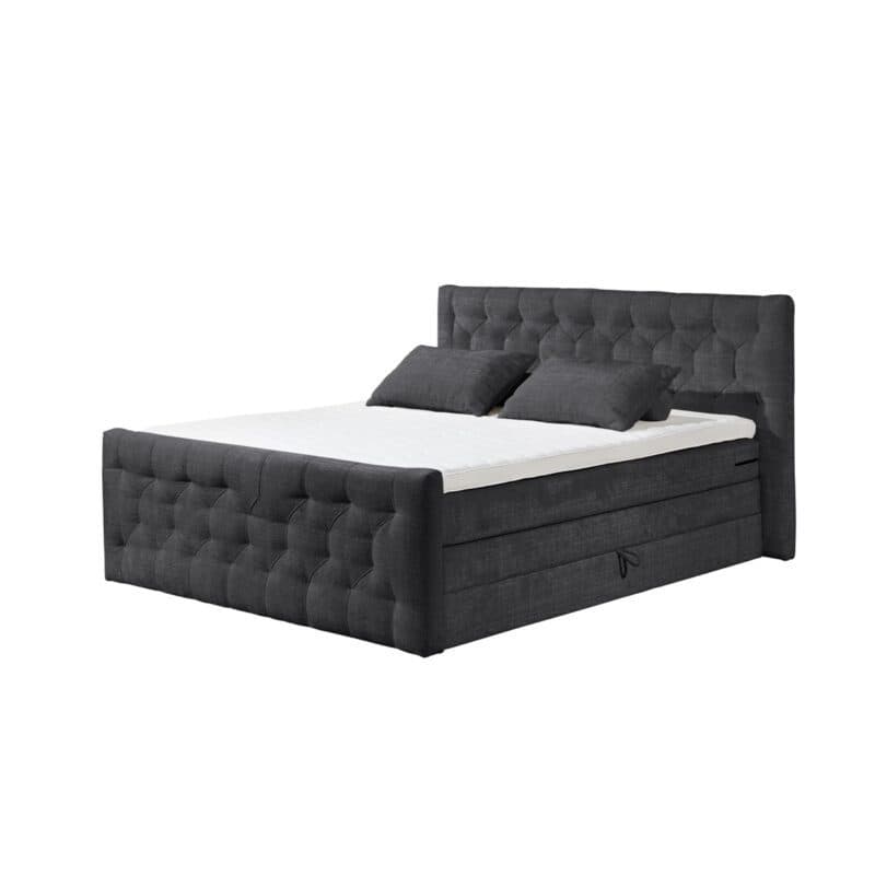 Trendstore Evellin Boxspringbett in Cremona Schwarz – Perspektivansicht