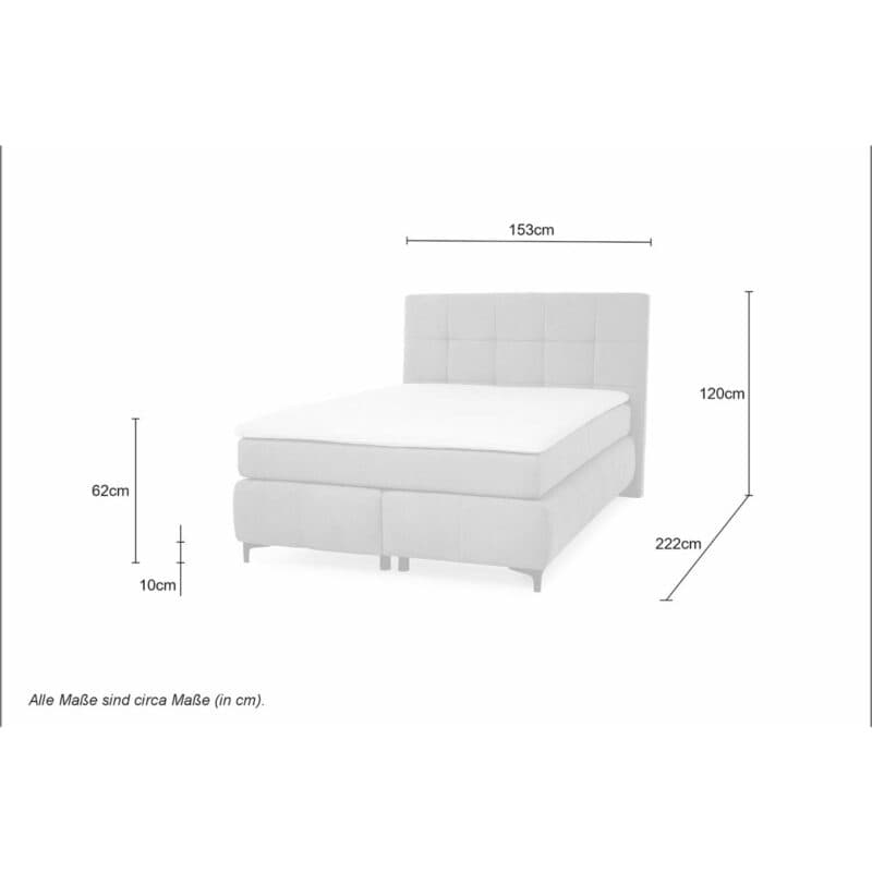 Trendstore Jale Boxspringbett in 140 x 200 cm - Maßskizze
