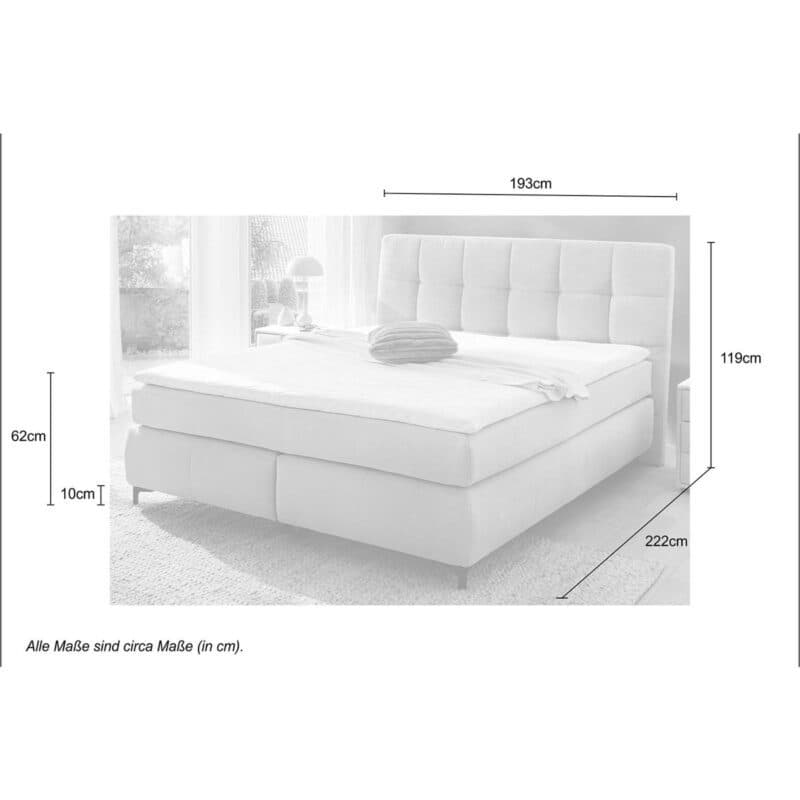 Trendstore Jale Boxspringbett in 180 x 200 cm - Maßskizze