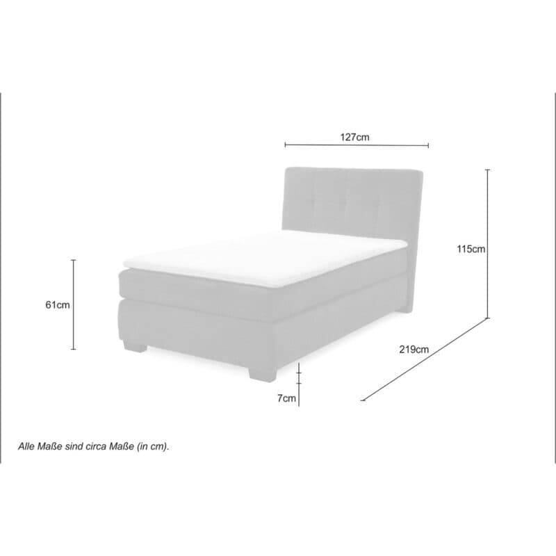 Trendstore Jila Boxspringbett - Liegefläche 120 x 200 cm - Maßskizze