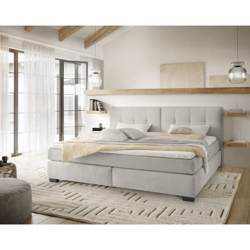 Trendstore Jila Boxspringbett in Bezug Cord beige - Liegefläche 240 x 200 cm - Wohnbeispiel