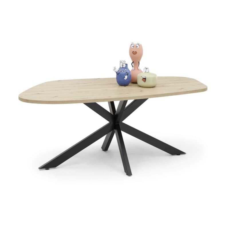 Trendstore Mealla Esstisch mit organisch geformter Platte und Sterngestell – mit Deko