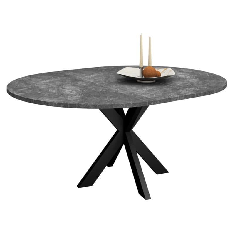 Trendstore Merdan Ausziehtisch mit Platte in Keramikoptik grau – mit Auszug und Deko