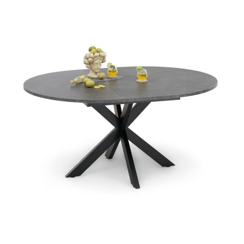 Trendstore Merdan Ausziehtisch mit Platte in Keramikoptik grau – mit Auszug und Deko