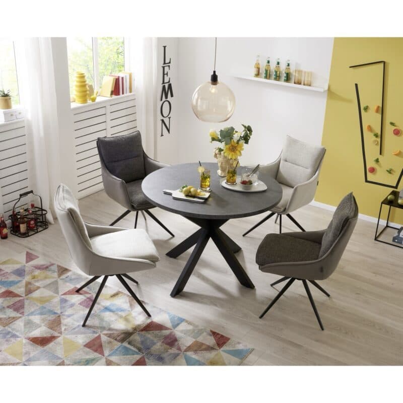 Trendstore Merdan Ausziehtisch mit Platte in Keramikoptik grau – Wohnbeispiel