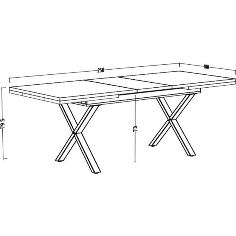 Trendstore Mirell Ausziehtisch mit X-Gestell in Metall schwarz – Skizze Maße inkl. Auszug