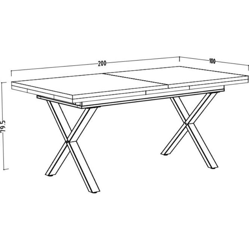 Trendstore Mirell Ausziehtisch mit X-Gestell in Metall schwarz – Skizze Maße