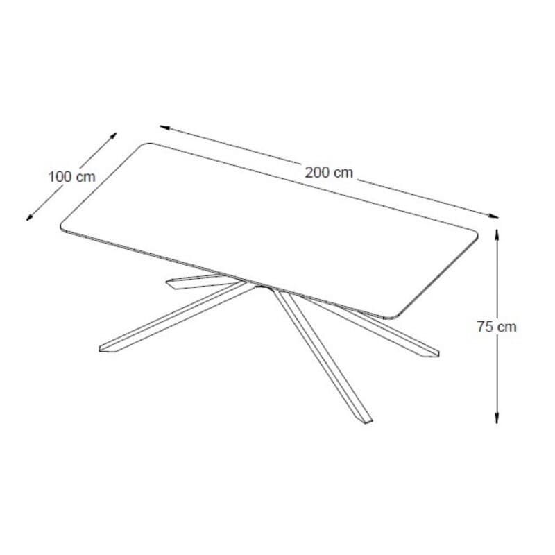 Trendstore Unnea Esstisch in Eiche Nachbildung mit Sterngestell aus Metall in schwarz - Maßskizze
