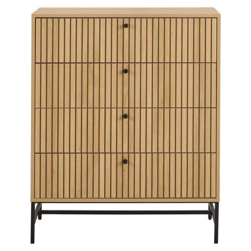 Trendstore Adely Kommode mit 4 Schubladen, in Eiche Nachbildung mit Lamellenfronten - Frontansicht