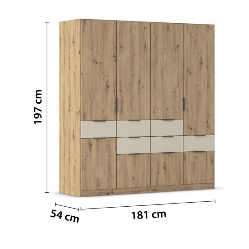 Trendstore Raas Drehtürenschrank in Eiche Artisan Nachbildung mit Absetzung in Dekor Champagner - Breite 181 cm - Maße