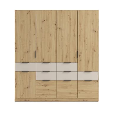 Trendstore Raas Drehtürenschrank in Eiche Artisan Nachbildung mit Absetzung in Dekor Champagner - Breite 181 cm - Frontansicht