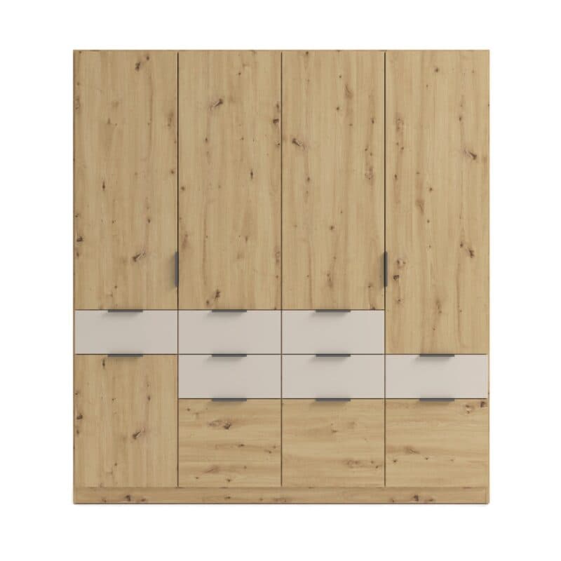 Trendstore Raas Drehtürenschrank in Eiche Artisan Nachbildung mit Absetzung in Dekor Champagner - Breite 181 cm - Frontansicht