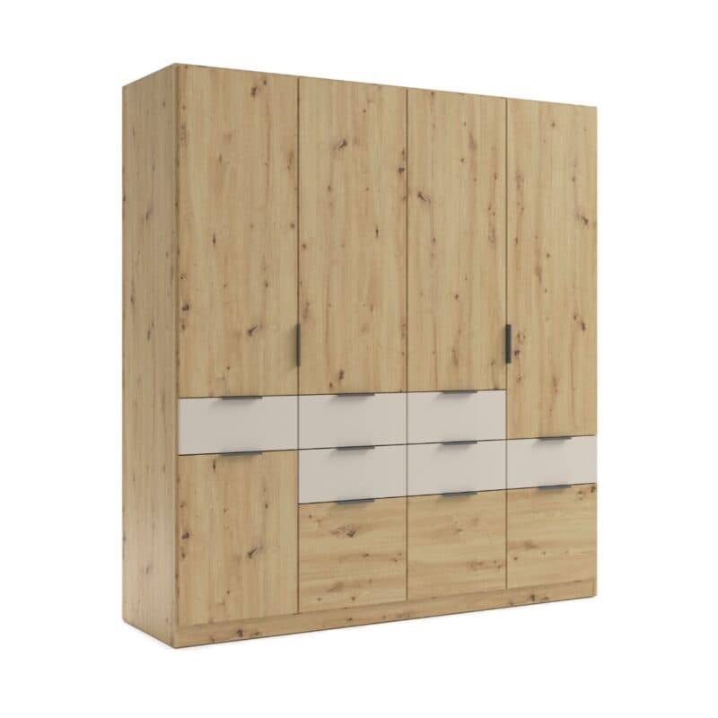 Trendstore Raas Drehtürenschrank in Eiche Artisan Nachbildung mit Absetzung in Dekor Champagner - Breite 181 cm - Perspektivansicht