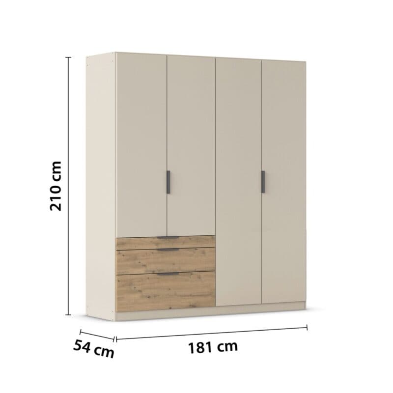 Trendstore Rani Drehtürenschrank mit 4 Türen und 3 Schubladen - Breite 181 cm - Maße