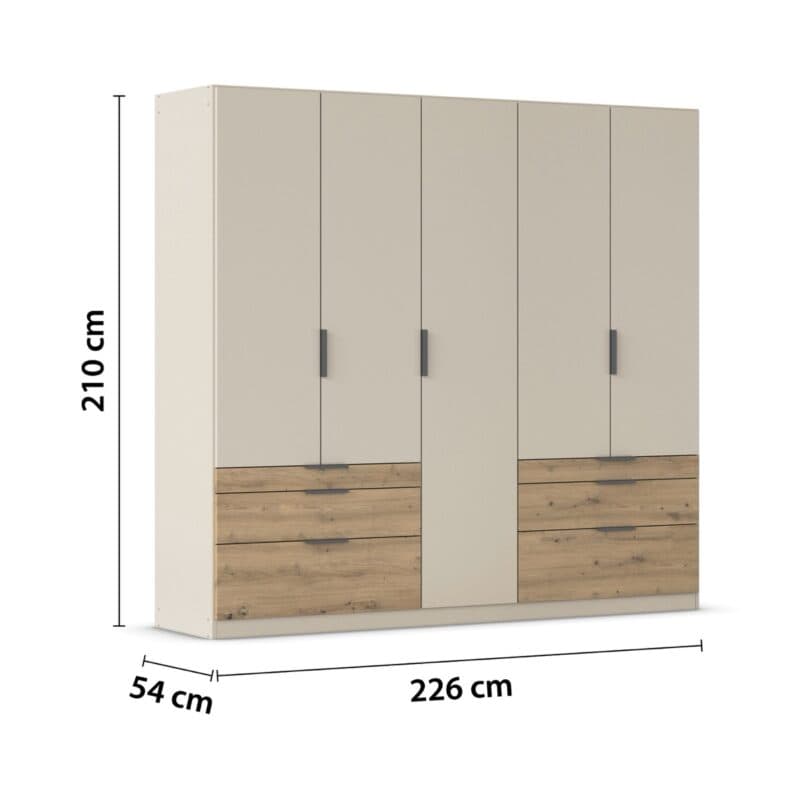 Trendstore Rani Drehtürenschrank mit 5 Türen und 6 Schubladen - Breite 226 cm - Maße