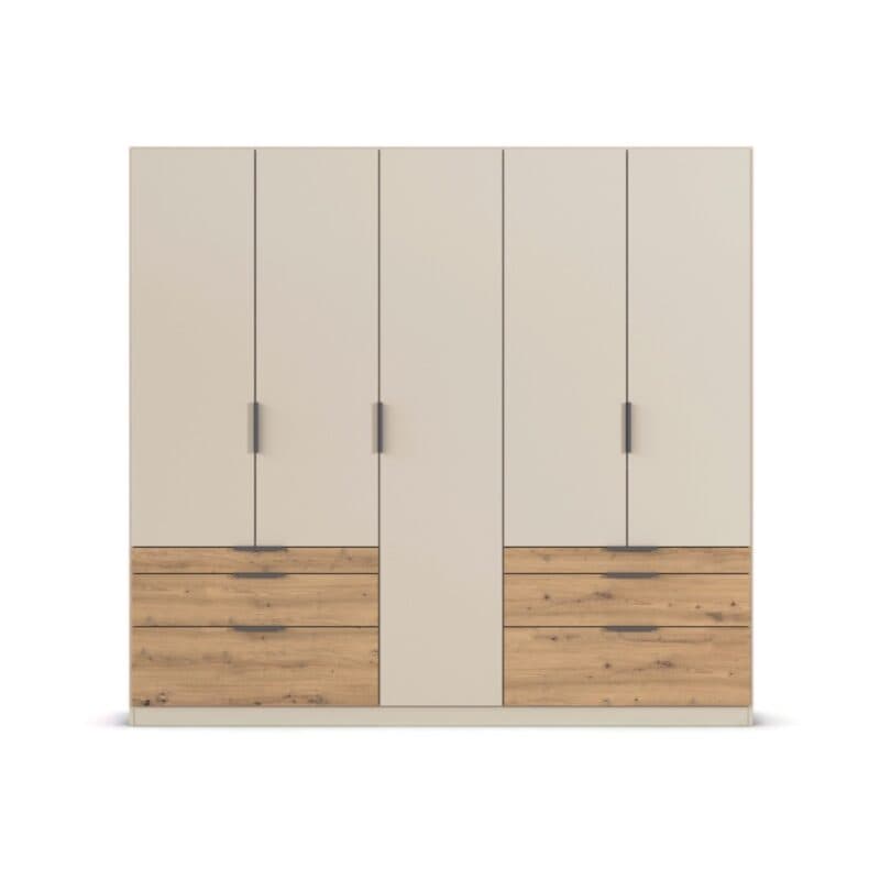 Trendstore Rani Drehtürenschrank mit 5 Türen und 6 Schubladen - Breite 226 cm - Frontansicht