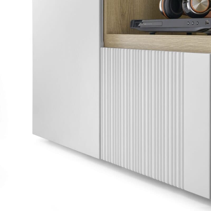 Trendstore Wamila TV-Lowboard mit Korpus in Coast Evoke Eiche Nachbildung und Fronten in Dekor light grey matt - Detailansicht Front