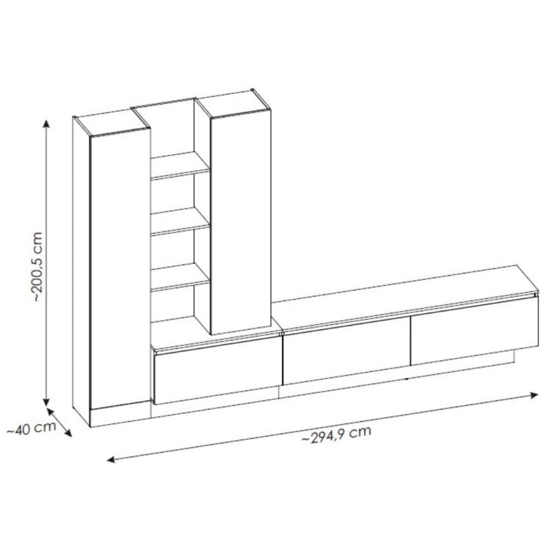 Trendstore Wiara Wohnwand - Maßskizze